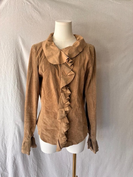 Barbara Bui Jackets & Blazers - Barbara Bui Paris FW03 Runway Suede Ruffle Jacket Camel Leather size-  FR42